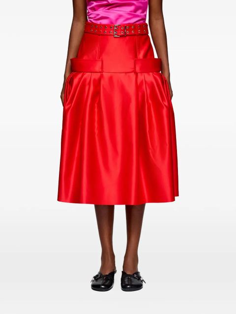 GANNI belted midi skirt - Red