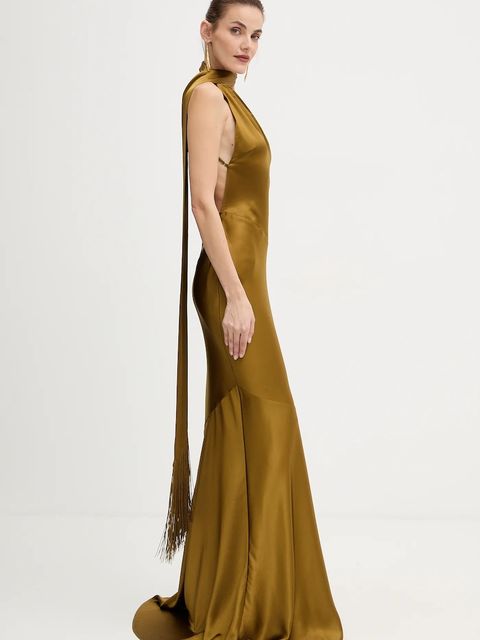 Retrofete sukienka Kelsa kolor zielony maxi dopasowana R-FW25-11950-17