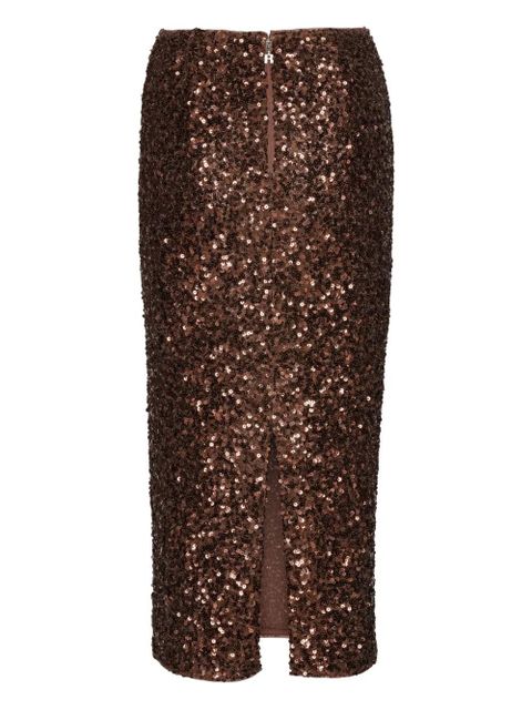 ROTATE BIRGER CHRISTENSEN sequin-embellished midi pencil skirt - Brown