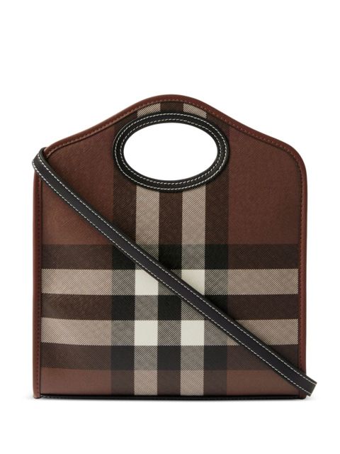 Burberry mini checkered leather tote bag - Brown