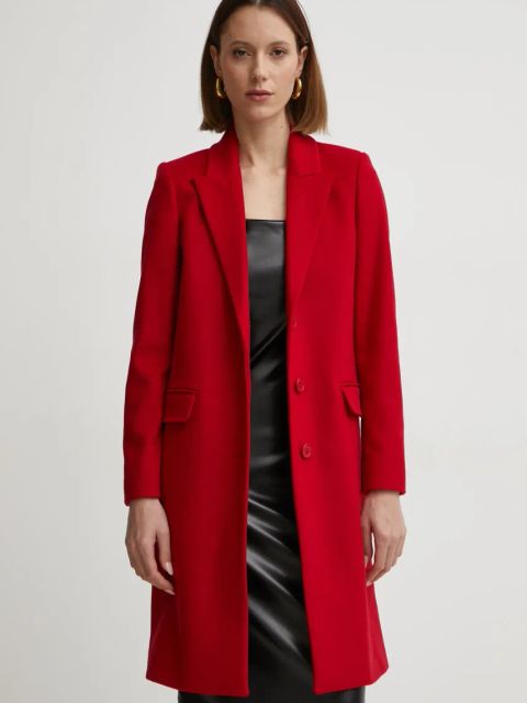 Twinset płaszcz wełniany kolor czerwony przejściowy 242TT2202