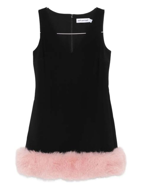 Self-Portrait fur-trimmed sleeveless dress - Black
