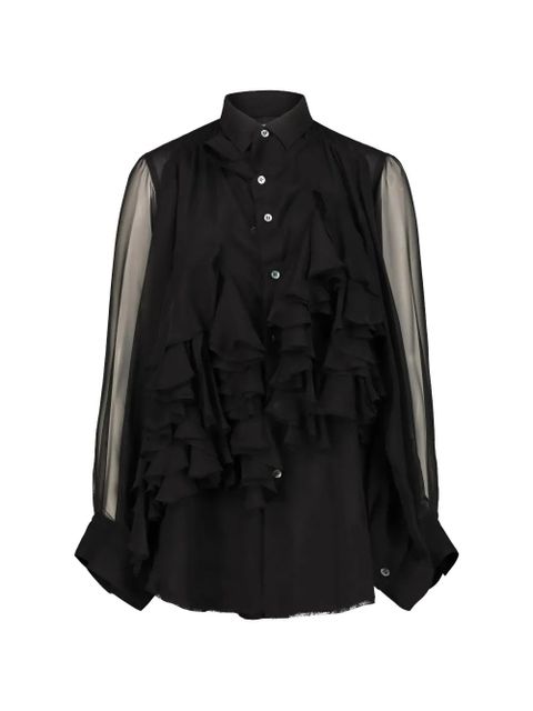 Comme Des Garçons ruffled sheer-panel shirt - Black - zdjęcie produktu nr 1