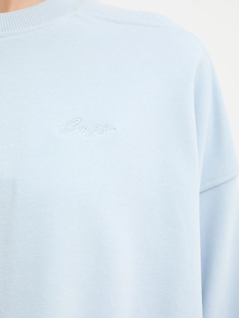 BOSS Orange bluza bawełniana damska kolor niebieski gładka 50554908