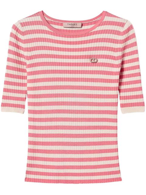 TWINSET Striped short-sleeve T-shirt - White - zdjęcie produktu nr 1