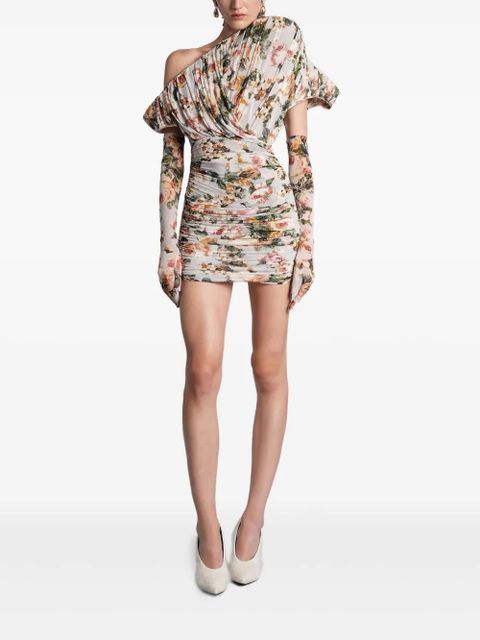 Magda Butrym floral-print ruched mini dress - Neutrals