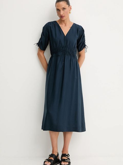 BOSS Orange sukienka kolor granatowy midi rozkloszowana