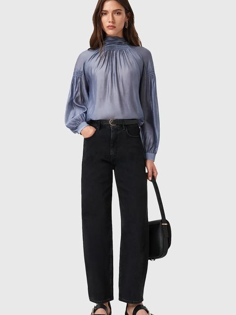 AllSaints bluzka z dodatkiem jedwabiu PEARLA damska kolor fioletowy gładka W027PD