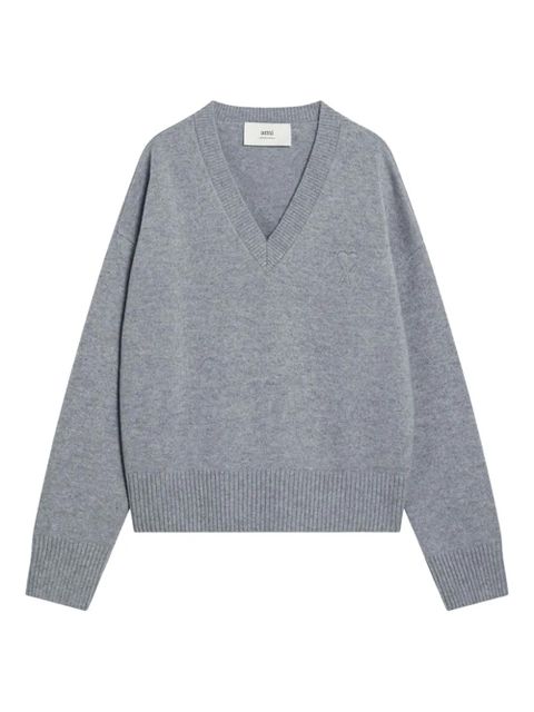 AMI Paris logo-embroidered V-neck sweater - Grey - zdjęcie produktu nr 1