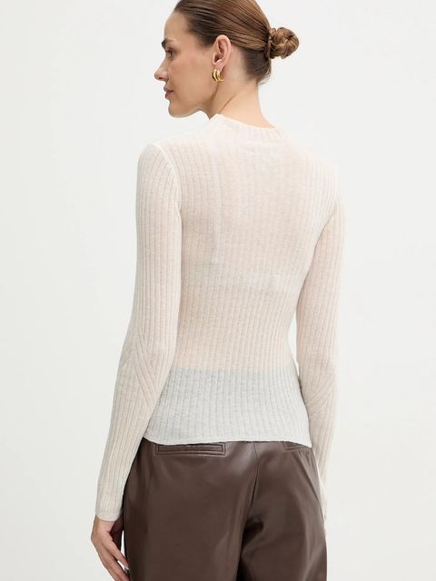 BOSS Orange sweter z dodatkiem wełny kolor beżowy lekki z półgolfem 50549391