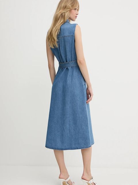 Morgan sukienka jeansowa kolor niebieski midi prosta RJEAN