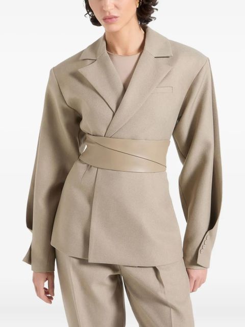 Manière De Voir Marie twist-sleeve belted tailored blazer - Neutrals