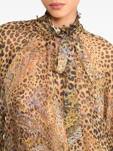 ETRO scarf paisley animal silk top - Neutrals