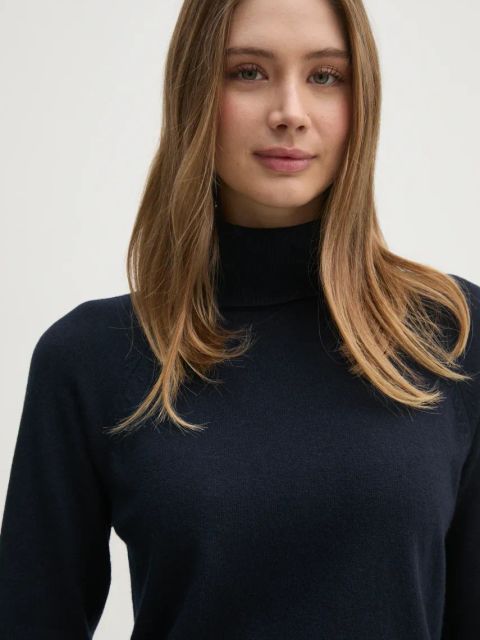 United Colors of Benetton sweter z domieszką wełny damski kolor granatowy lekki z golfem 1035D2551