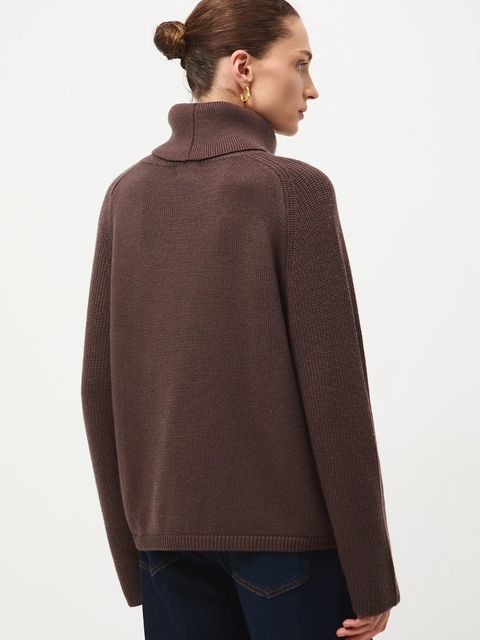 Medicine sweter z wełny merino kolor brązowy z golfem