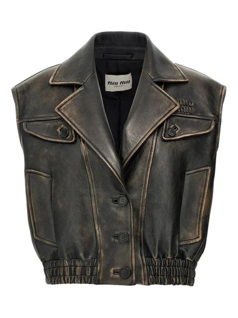 Miu Miu leather cropped gilet - Brown - zdjęcie produktu nr 1