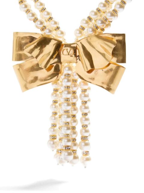 Valentino Garavani bow-pendant pearl necklace - Gold
