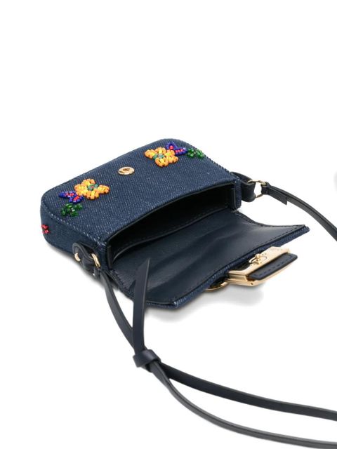 FENDI nano Baguette embroidered-flowers mini bag - Blue