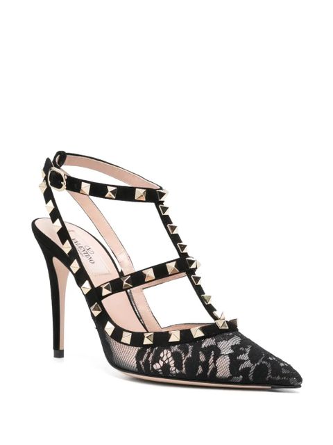 Valentino Garavani Rockstud lace studded sandals 100mm - Black