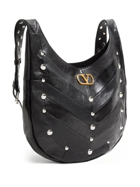 Valentino Garavani chevron-pattern stud-embellished shoulder bag - Black