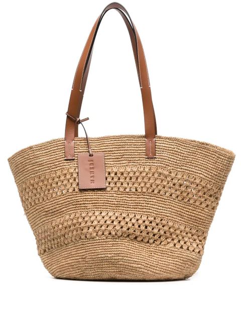Manebi logo-tag raffia tote bag - Neutrals - zdjęcie produktu nr 1