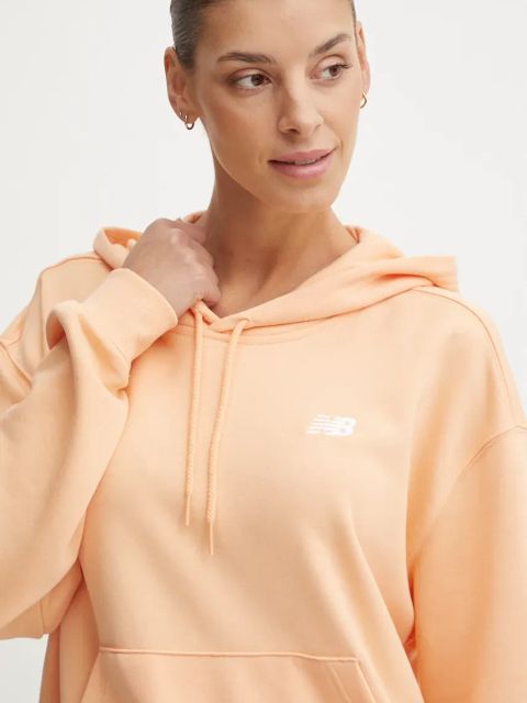 New Balance bluza damska kolor pomarańczowy z kapturem gładka WT41507PAE