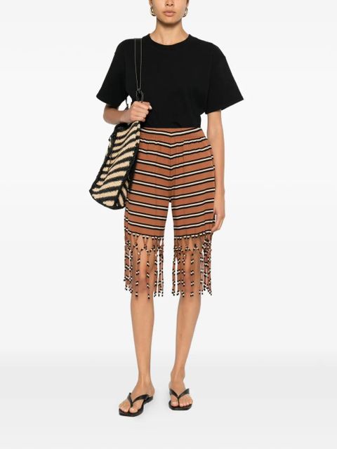 Nanushka Analu fringed striped shorts - Brown