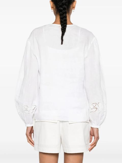 TWINSET floral-embroidered linen blouse - White