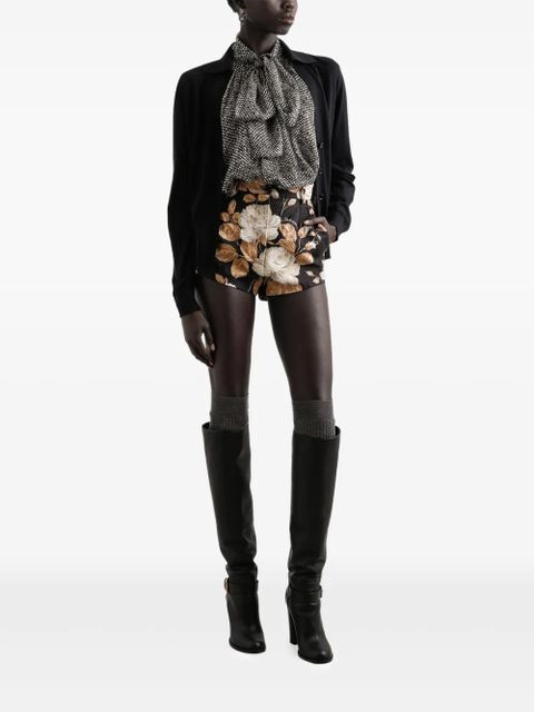 Dolce & Gabbana rose-print brocade high-waisted shorts - Black - zdjęcie produktu nr 2