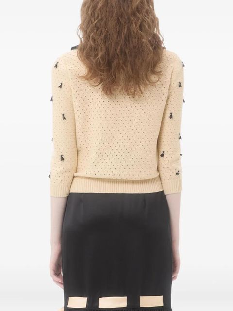 Valentino Garavani ruffled-collar embroidered cardigan - Neutrals