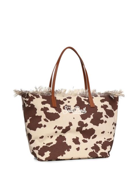 MC2 Saint Barth fringed-details cow-print cotton tote bag - Neutrals