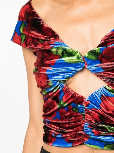 Magda Butrym floral-print velvet top - Blue