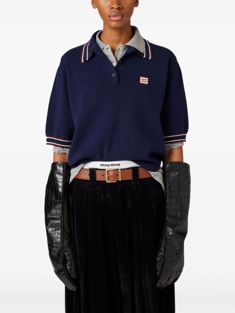 Miu Miu logo-patch polo sweater - Blue