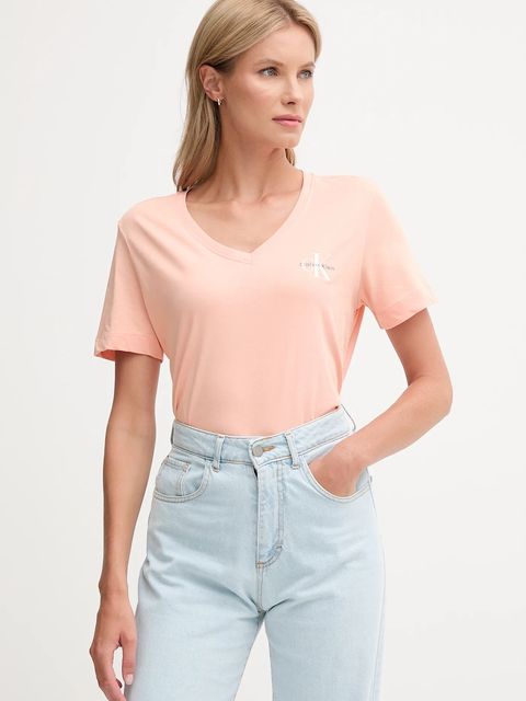 Calvin Klein Jeans t-shirt bawełniany 2-pack damski kolor pomarańczowy LV047C906G - zdjęcie produktu nr 1