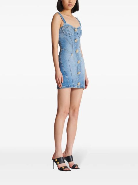Balmain button-embellished denim minidress - Blue