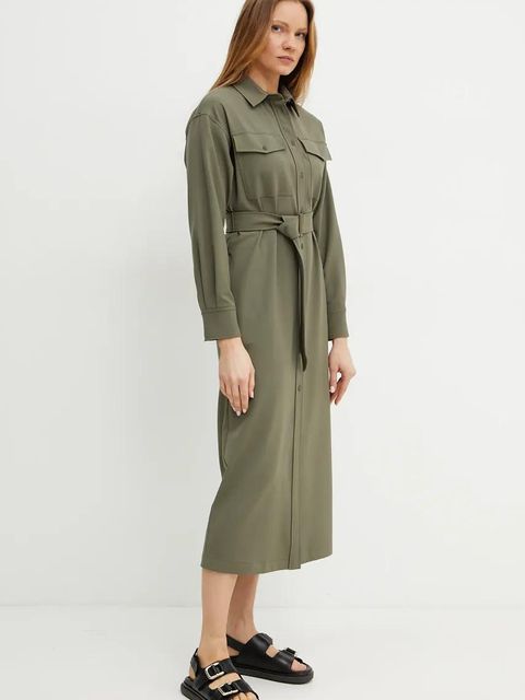 Weekend Max Mara sukienka z domieszką wełny kolor zielony midi prosta 2515221071600