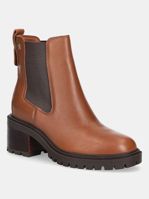 Tommy Hilfiger sztyblety skórzane TH LEATHER CHELSEA CLEATED HEEL damskie kolor brązowy na słupku FW0FW08774 - zdjęcie produktu nr 1