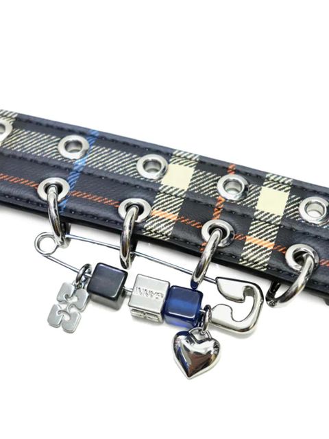 GANNI double-eyelet check belt - Black