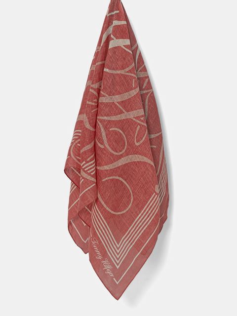 Tommy Hilfiger chusta lniana damska kolor różowy wzorzysta AW0AW17491 - zdjęcie produktu nr 1