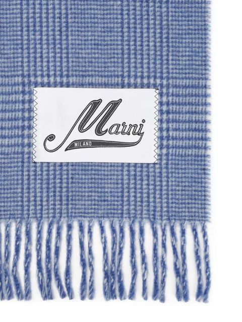 Marni check-patterned fringe scarf - Blue