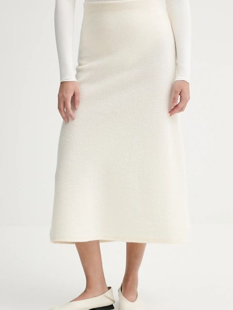 Calvin Klein spódnica wełniana kolor beżowy midi rozkloszowana LV144E366G - zdjęcie produktu nr 1