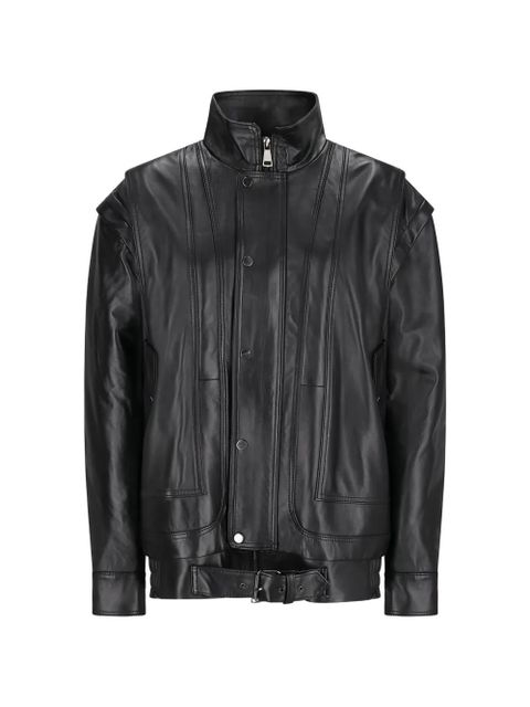 Alessandra Rich removable-sleeve leather bomber jacket - Black - zdjęcie produktu nr 1