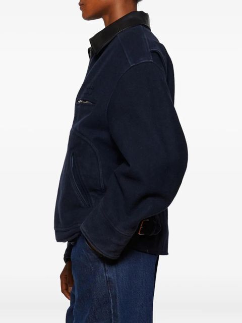 Miu Miu leather-collared padded jacket - Blue