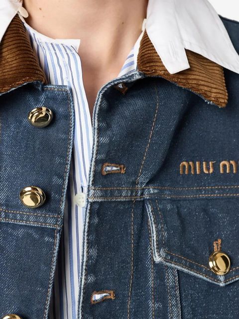 Miu Miu corduroy-collar denim vest - Blue