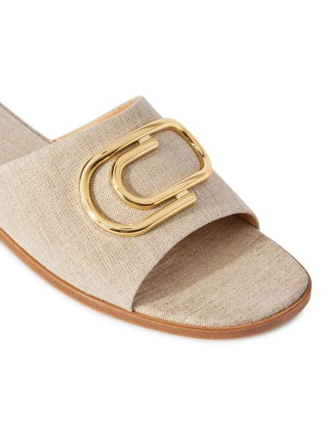 Off-White logo-plaque linen slides - Neutrals