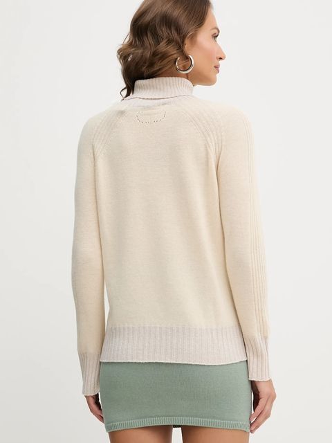 Twinset sweter wełniany damski kolor beżowy z golfem 252TP3582