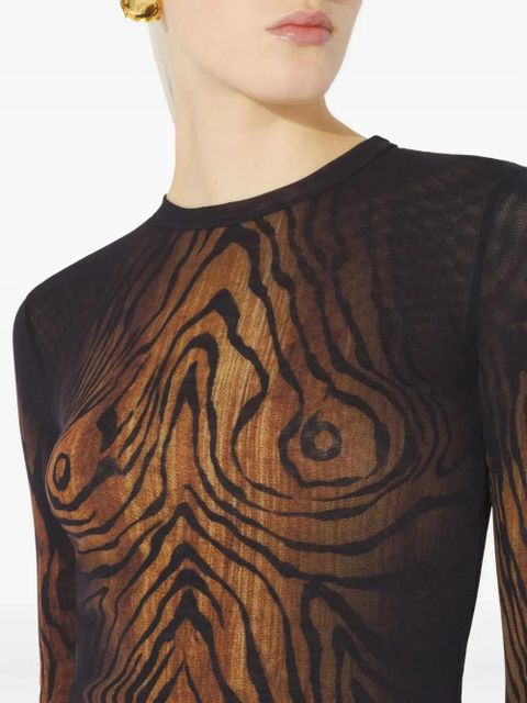Jean Paul Gaultier wood-print mesh top - Black