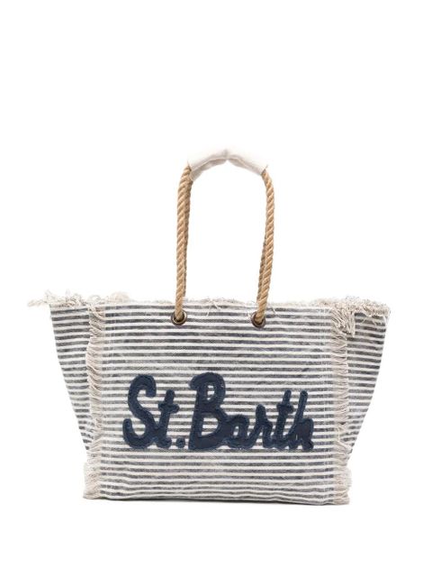 MC2 Saint Barth Beach Bag Patch striped frayed-edge beach bag - Neutrals - zdjęcie produktu nr 1