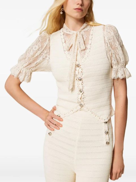 TWINSET crochet-trim knitted waistcoat - White - zdjęcie produktu nr 2