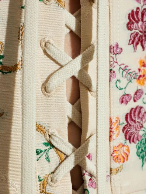 Alexander McQueen floral-print lace-up corset top - Neutrals